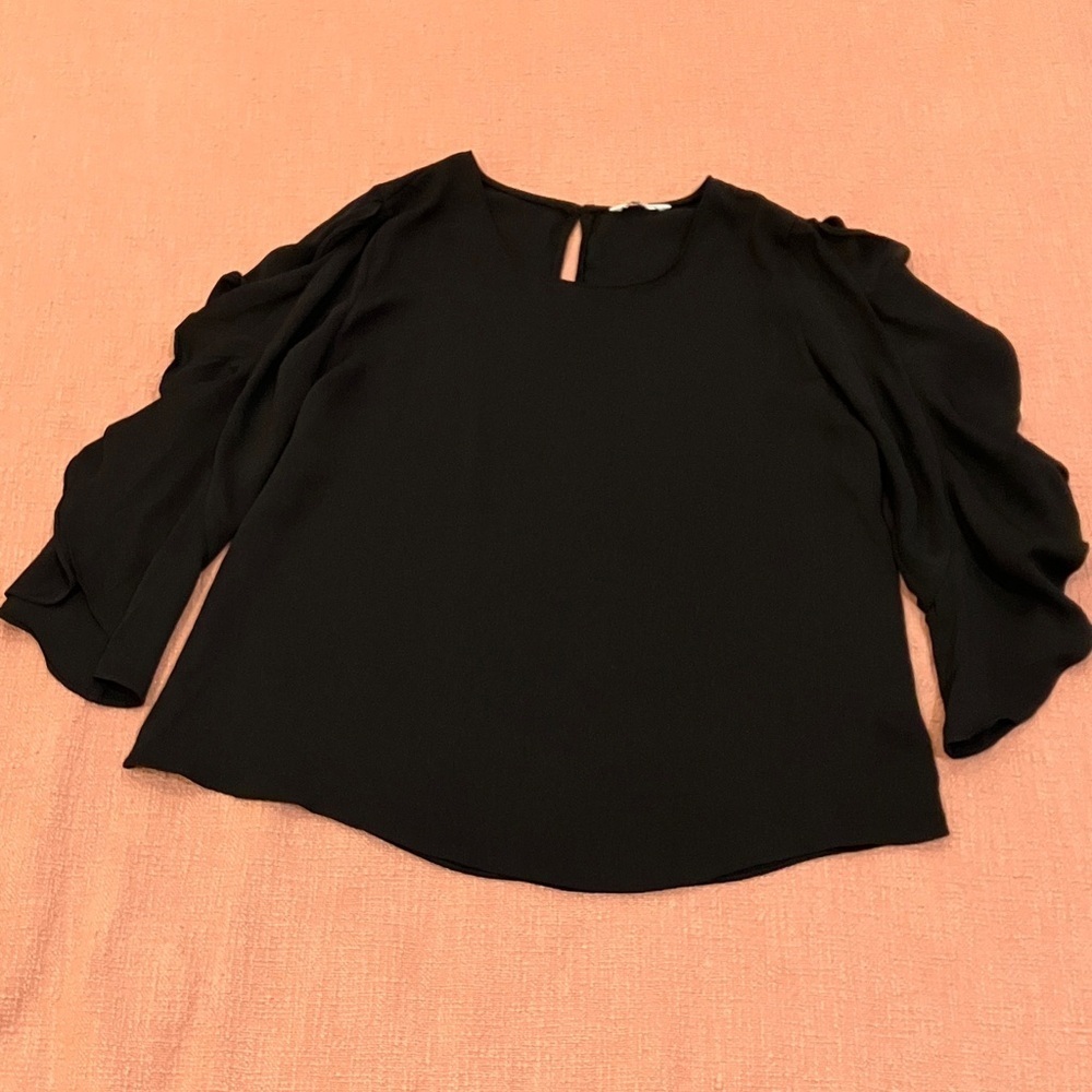 Naked Zebra Black Blouse with Ruffled open Sleeves